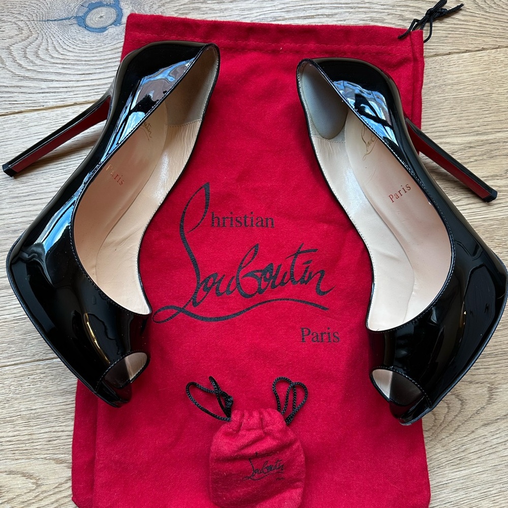 Christian Louboutin Black Patent Peep Toe Pumps